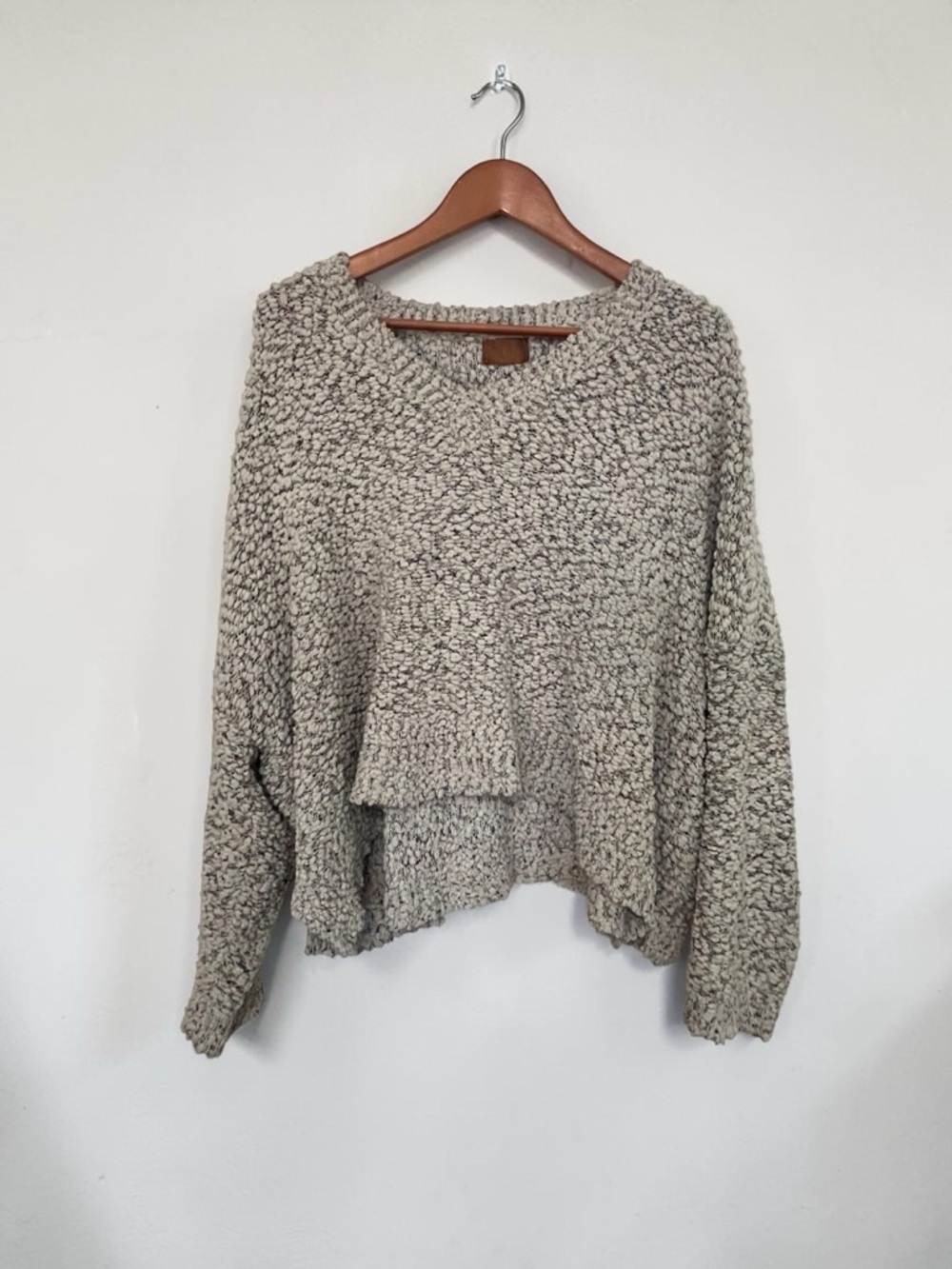 POL Chunky Crop Popcorn Knit Oversized Pullover Vneck Speckled Multicolor L